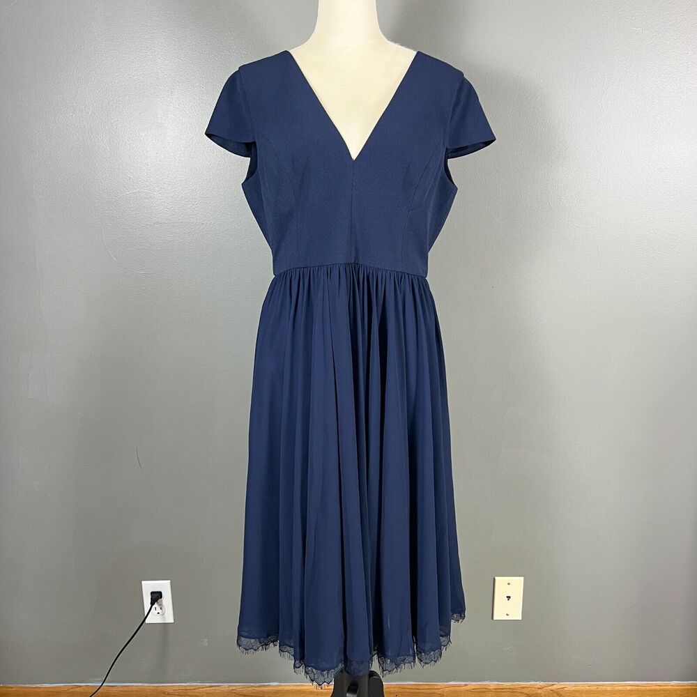 Dress the Population Navy Midi V-Neck Dress